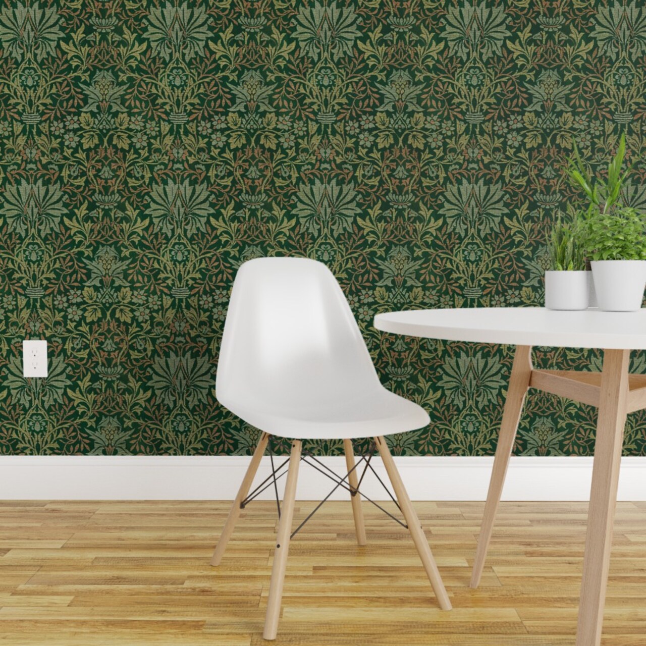 Peel & Stick Wallpaper 2FT Wide Arts And Crafts Woven Look Vintage Inspired Victorian Floral Morris Custom Removable Wallpaper by Spoonflower
